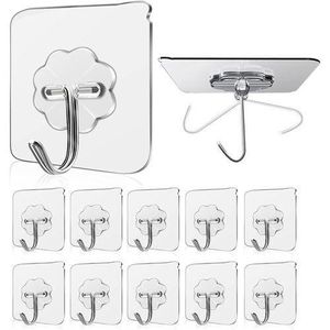 CYFAZA 10 Packs Adhesive Hooks Wall Hooks For Hanging Heavy Duty Stainless, Waterproof Oilproof Utility Hooks for Towel Coat Keys Bathroom Shower Kitchen Wardrobe